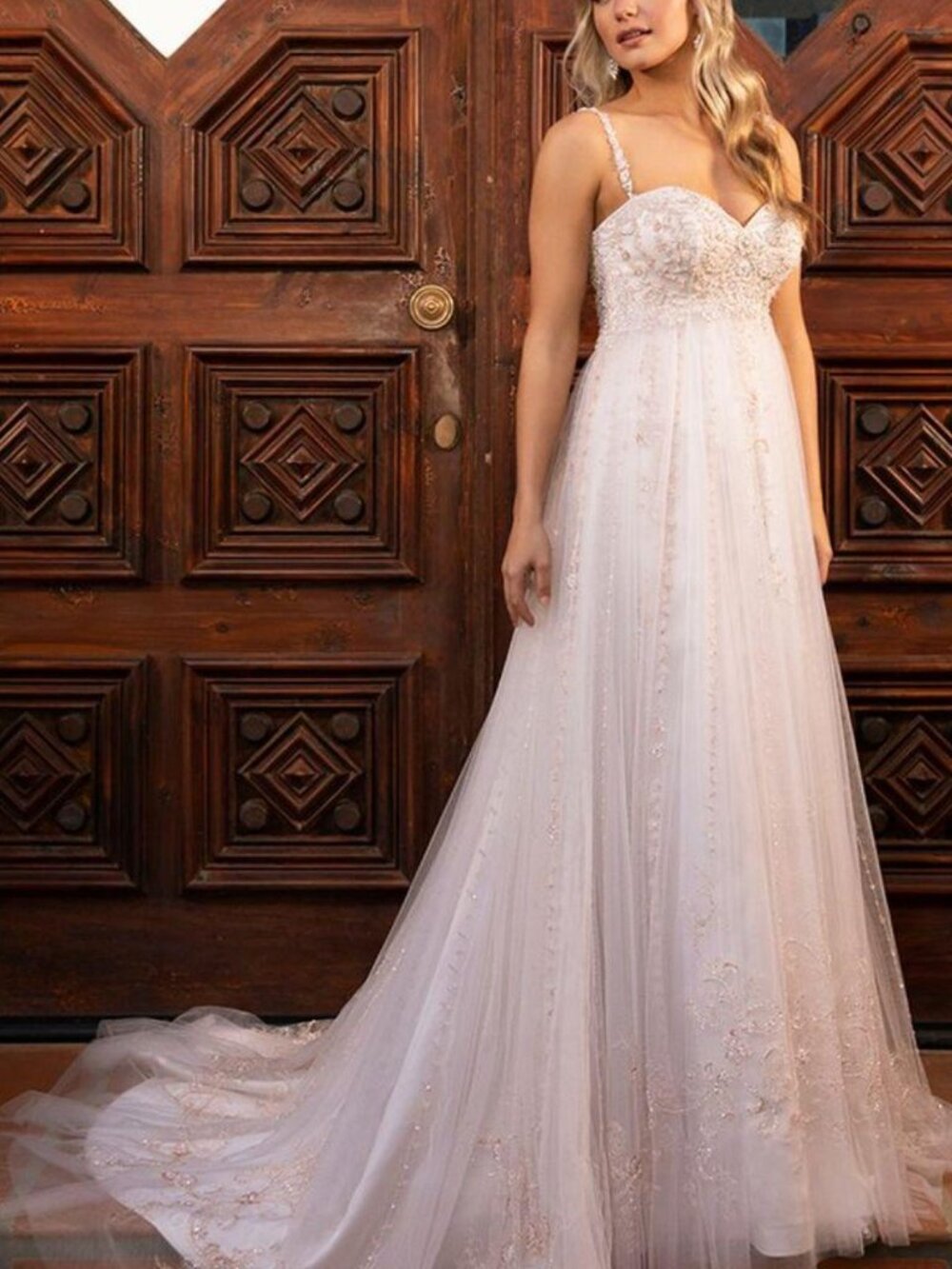 Casablanca Ivory and Peach/ Rose Gold Wedding Gown